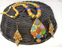 Thumbnail for Terracotta Multi Colour Boho Style Neckset With Matching Earrings-Multi Colour