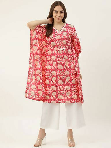 FIORRA Women's Printed Pure Cotton Kaftan Kurta - Red - Distacart