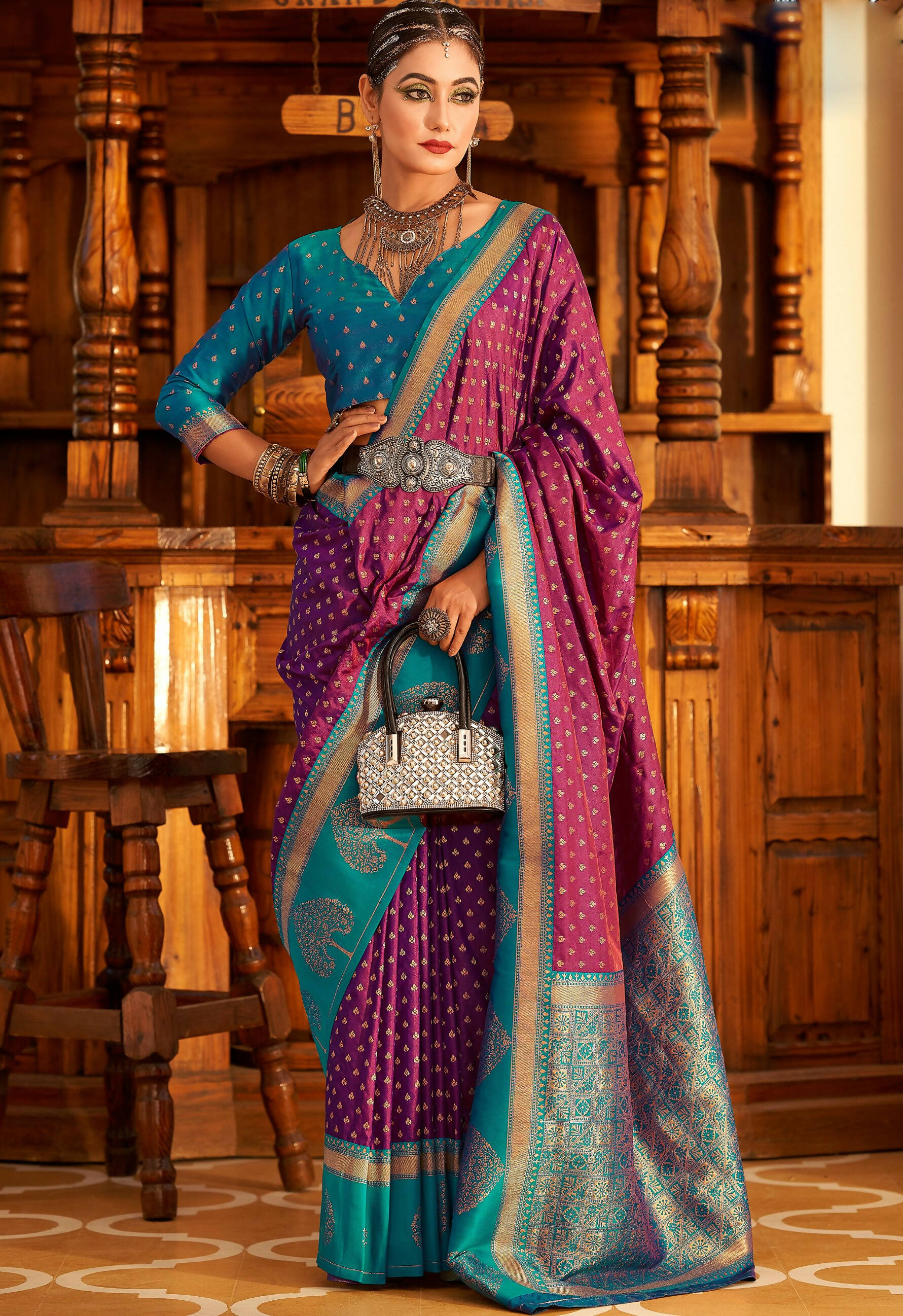 Purple Soft Banarasi Paithani Copper Zari Weaving Saree With Unstitched Blouse Piece - Jodha - Distacart