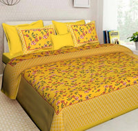 Thumbnail for Vamika Printed Cotton Yellow Bedsheet With Pillow Covers 
