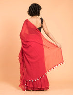 Thumbnail for Suta Red Pure Cotton Solid Ruffle Saree - Distacart