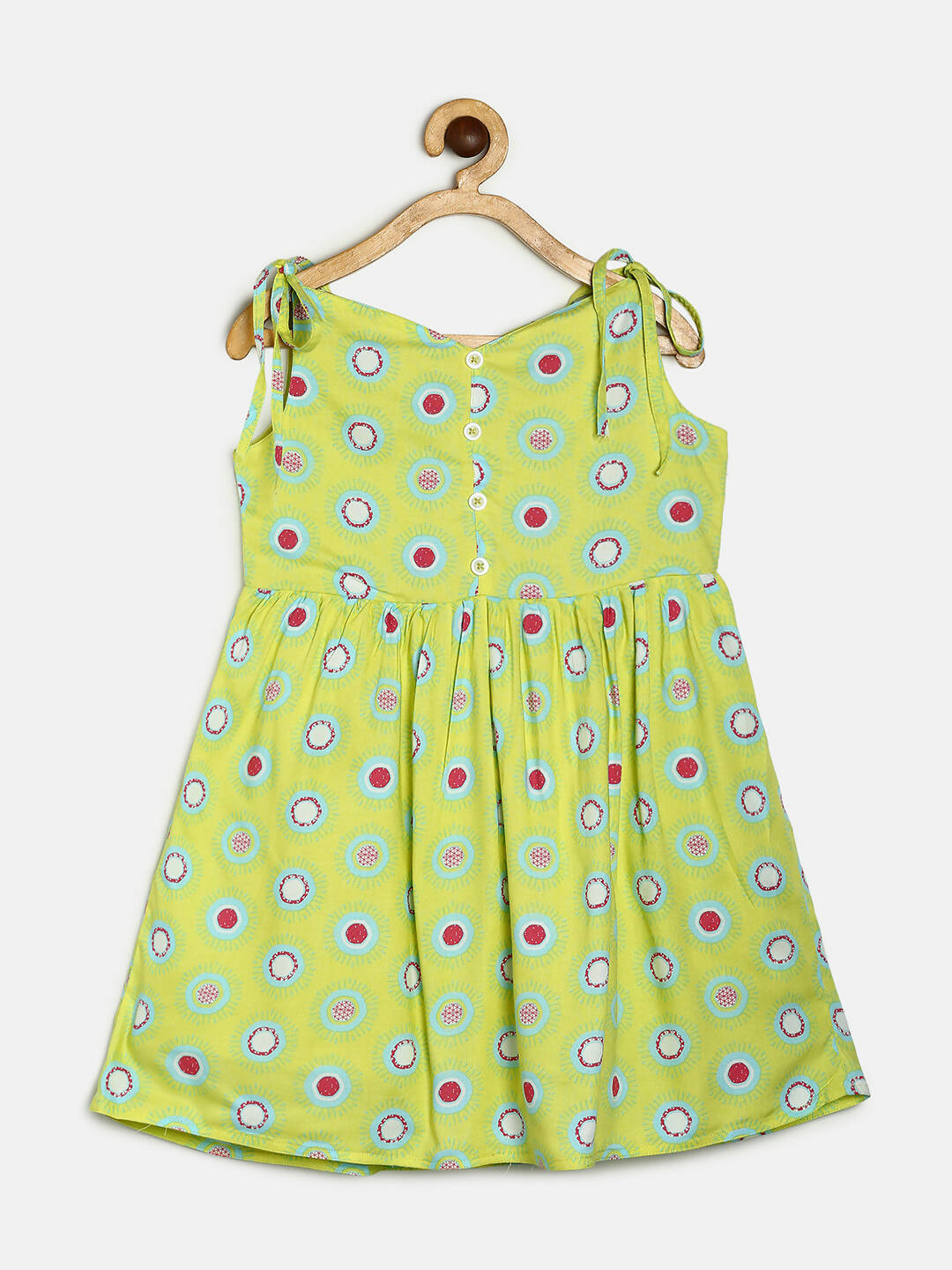 Manet Cotton String Tie Frock Printed - Green - Distacart