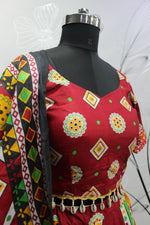 Thumbnail for Multi Color Pure Cotton Hand Block Print Navratri Lehenga Choli with Dupatta - Raas - Distacart