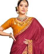 Thumbnail for Maroon Solid Vichitra Saree With Unstitched Blouse Piece - Selena - Distacart