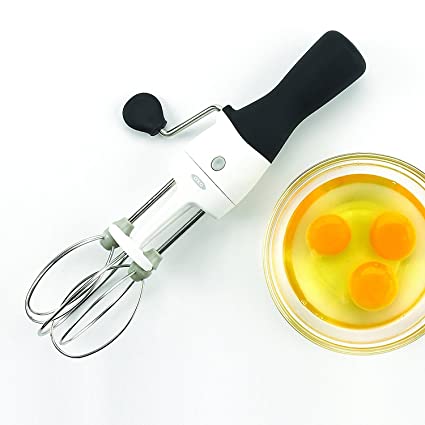 Egg Beater Mixer, Stainless Steel Rotary Manual Hand Whisk Egg Beater Mixer  Blender Kitchen Tools (White)