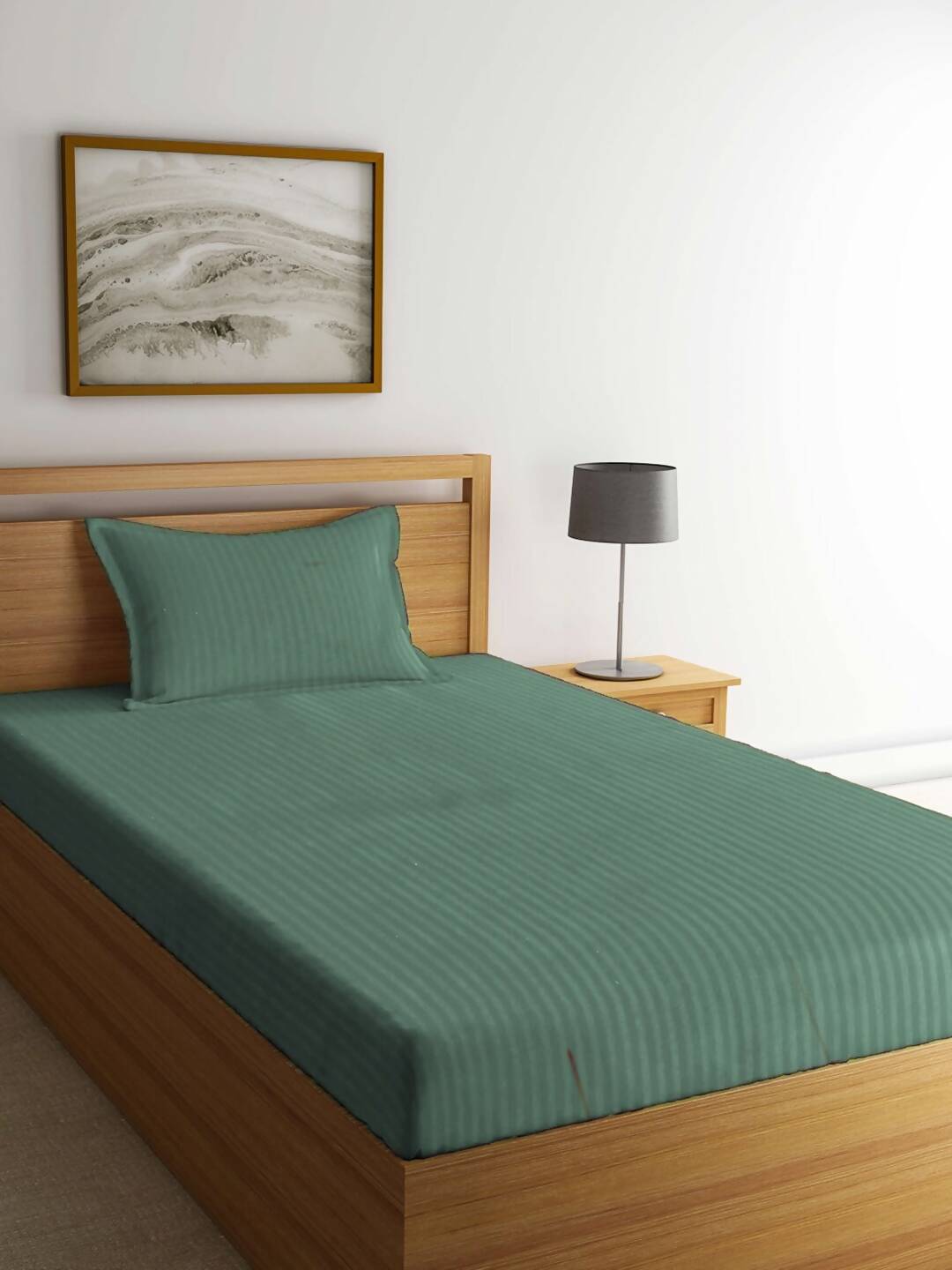 KLOTTHE Green Striped 210 TC Bedsheet with Pillow Covers - Distacart