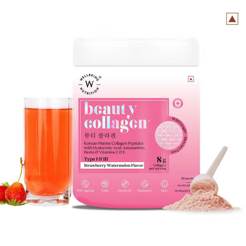 Wellbeing Nutrition Beauty Korean Marine Collagen Peptides - Strawberry & Watermelon - Distacart