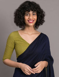 Thumbnail for Suta Blue Green Colourblocked Cotton Blend Saree - Distacart