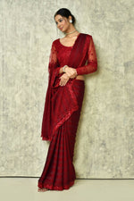 Thumbnail for Maroon Silk Stripe Saree With Blouse Piece - Purvi - Distacart