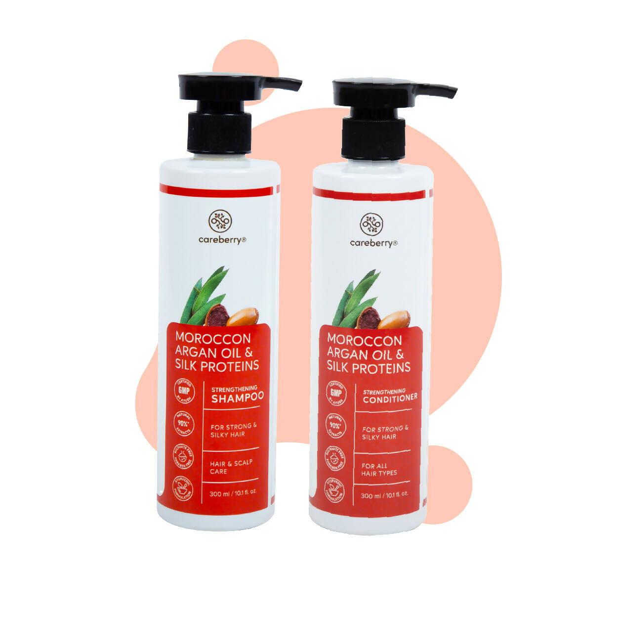 Careberry Moroccon Argan Oil & Silk Proteins Strengthening Shampoo + Conditioner for Strong & Silky Hair - Distacart
