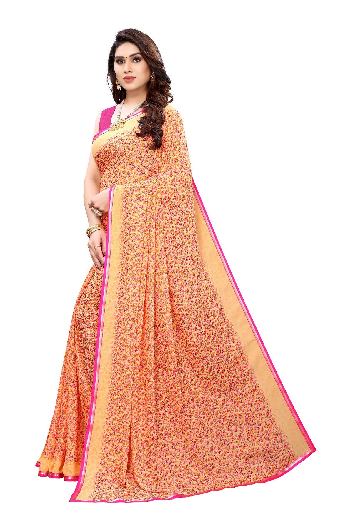 Vamika Ethnic Fire Orange Printed With Lace Saree - Distacart
