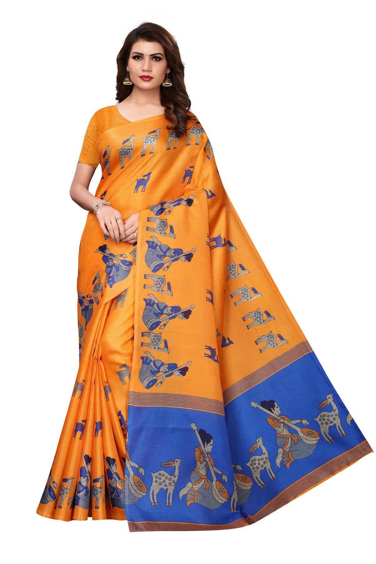 Vamika Orange Kalamkari With Jhalar Khadi Silk Saree - Distacart