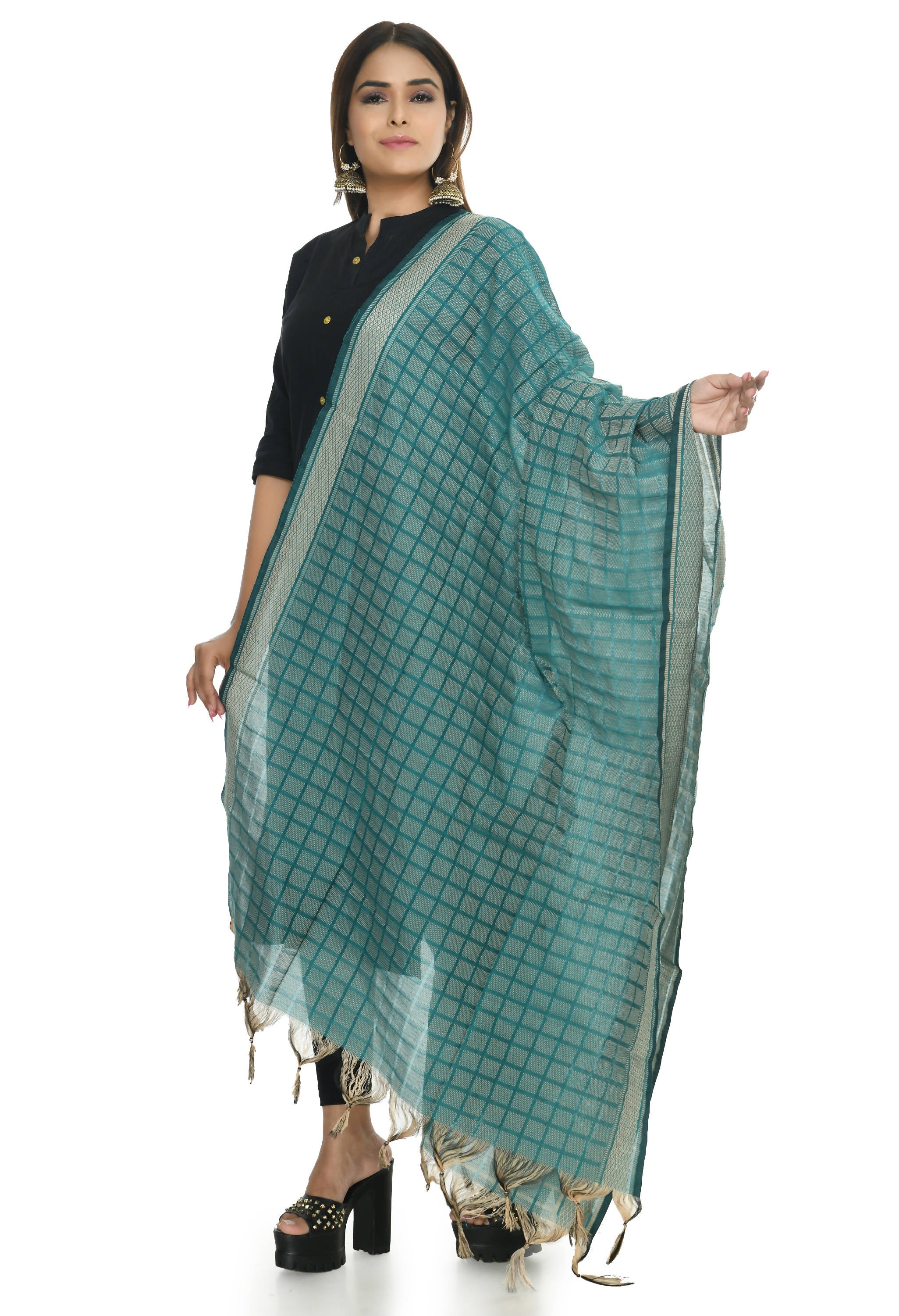Mominos Fashion Moeza Handloom Cotton Aqua Blue Dupatta - Distacart