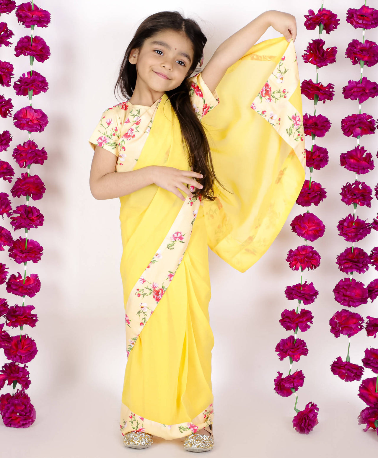 Little Bansi Yellow Color 90's Era Saree with Silk Floral Blouse