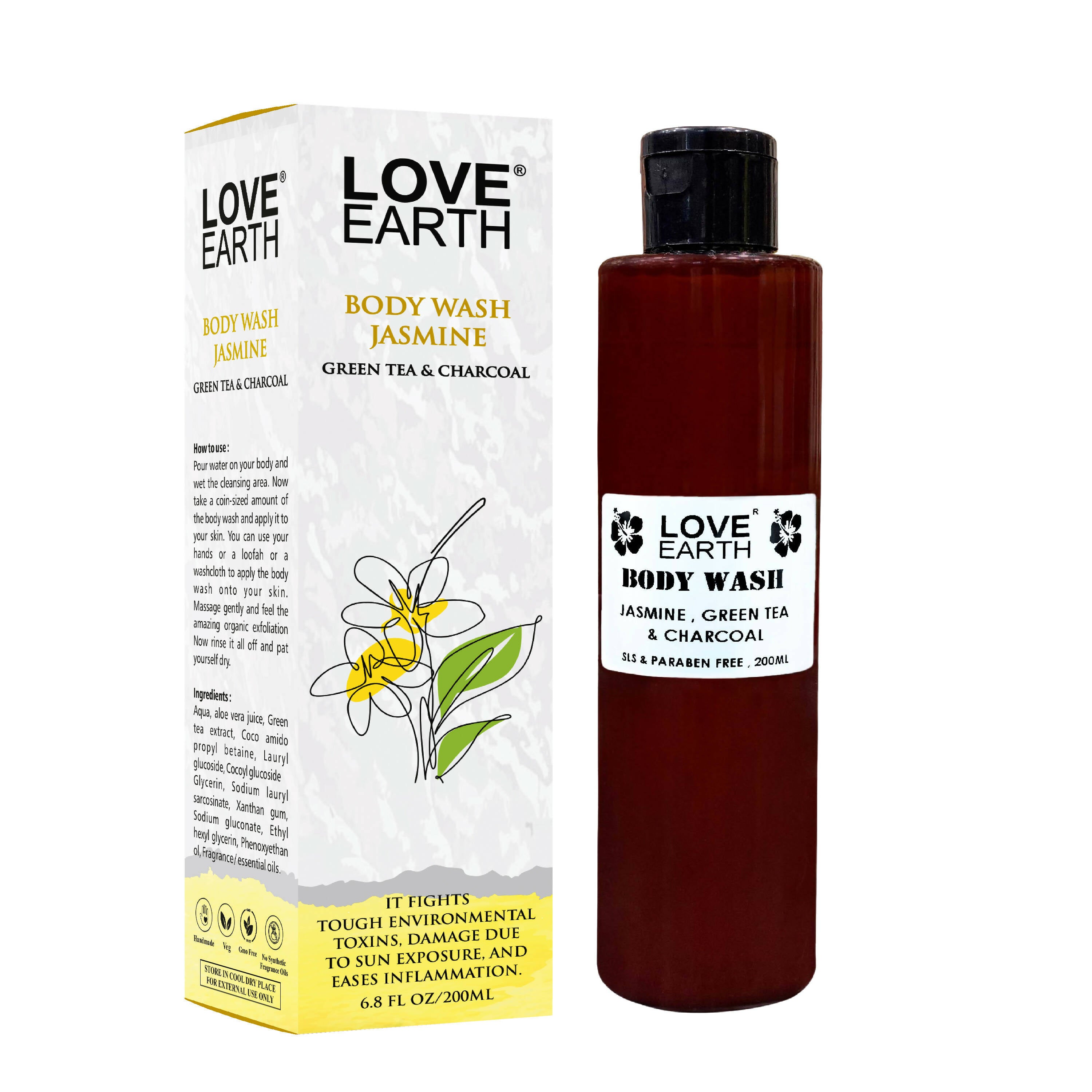 Love Earth Body Wash Jasmine, Green Tea & Charcoal - Distacart
