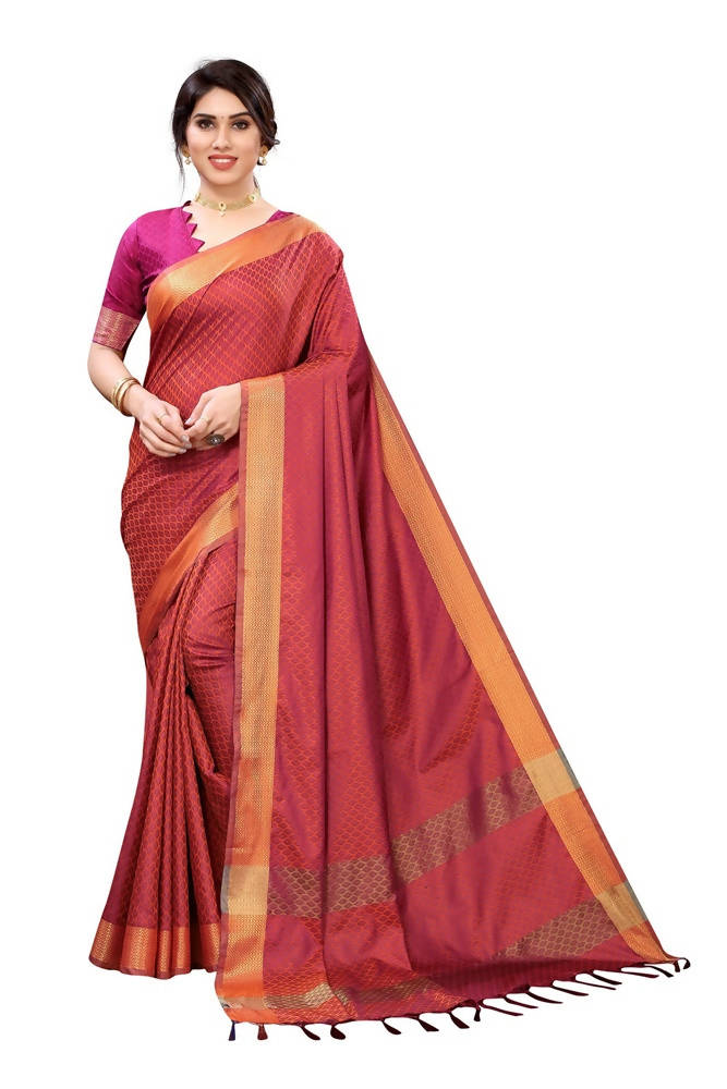 Vamika Banarasi Jacquard Weaving Orange Saree
