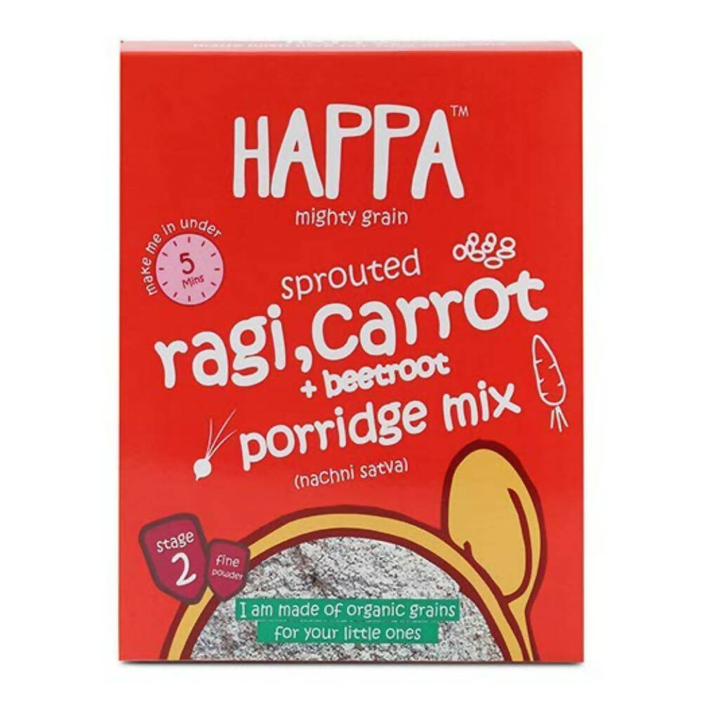 Happa Organic Baby Food Sprouted Ragi, Carrot and Beetroot Porridge Mix-Stage 2 - Distacart