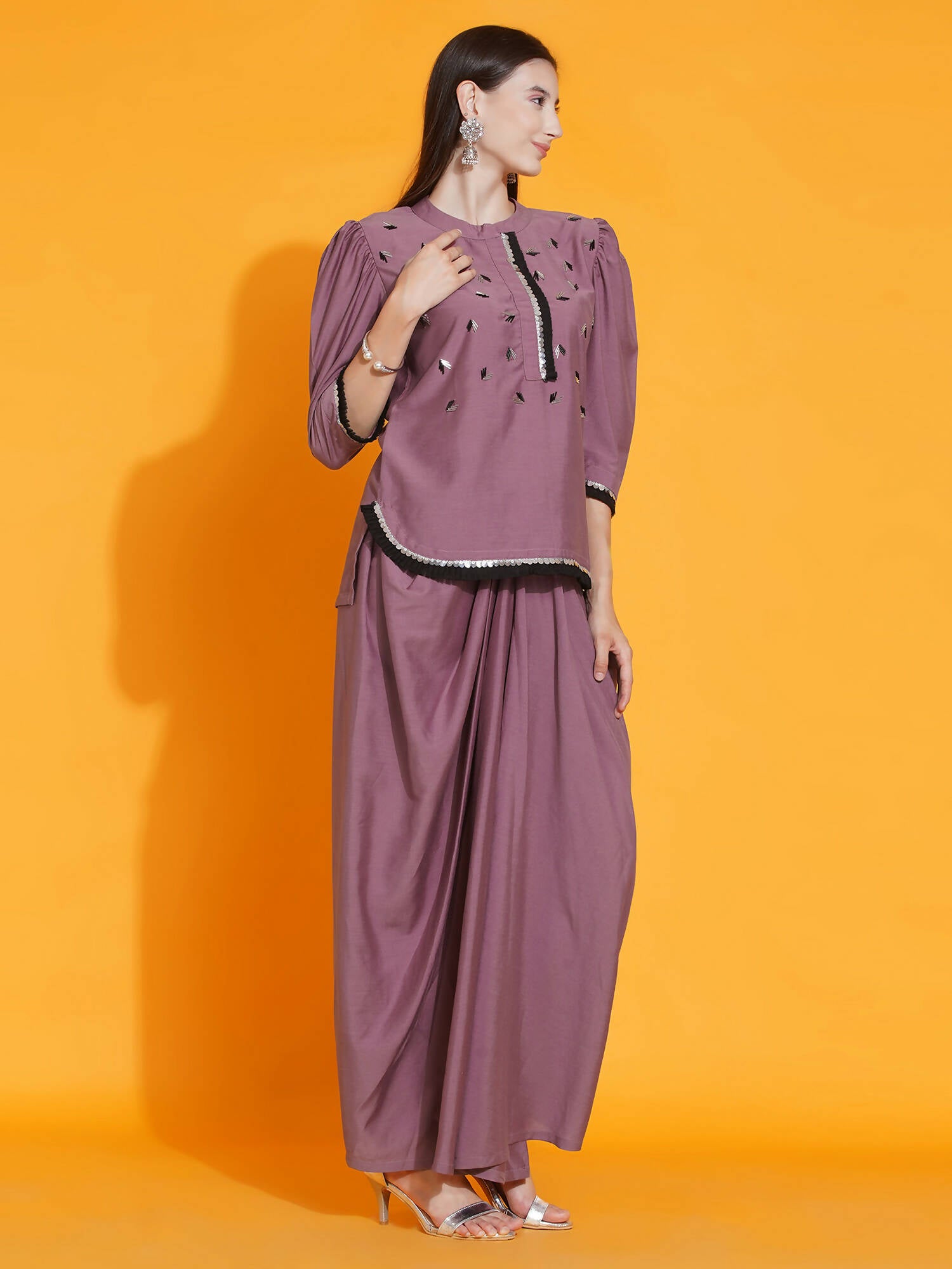 Women Republic Mauve Hand Embellished Kurta With Dhoti - Distacart
