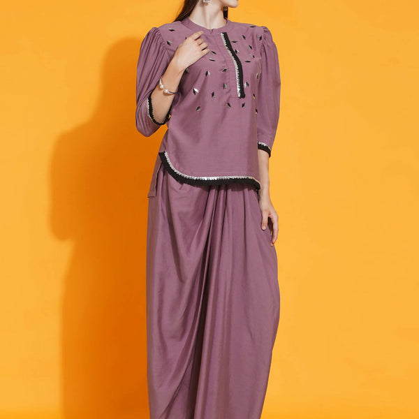 Women Republic Mauve Hand Embellished Kurta With Dhoti - Distacart