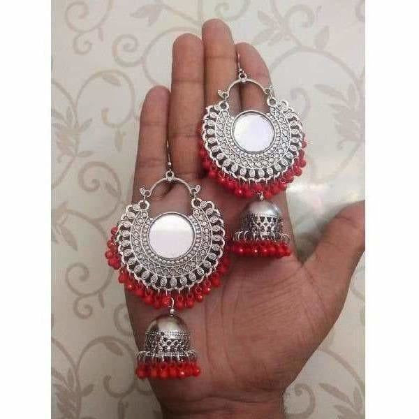 Muskan Fancy Oxidized Red Beaded Jhumka Earrings