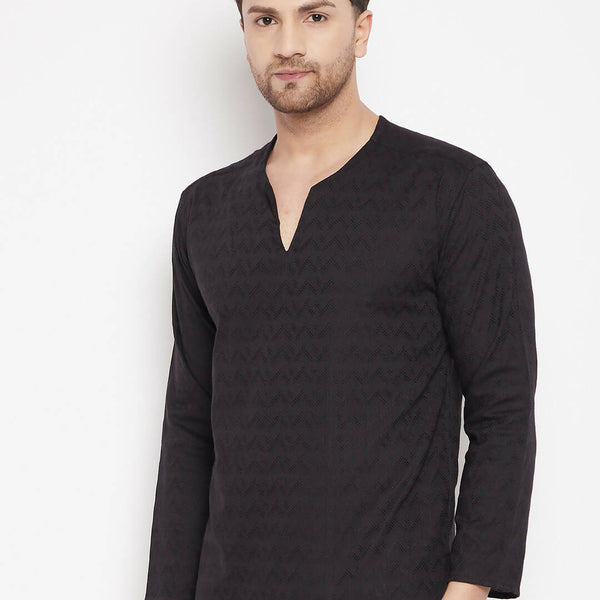Even Apparels Black Viscose Men's Kurta With Slit Neckline - Distacart