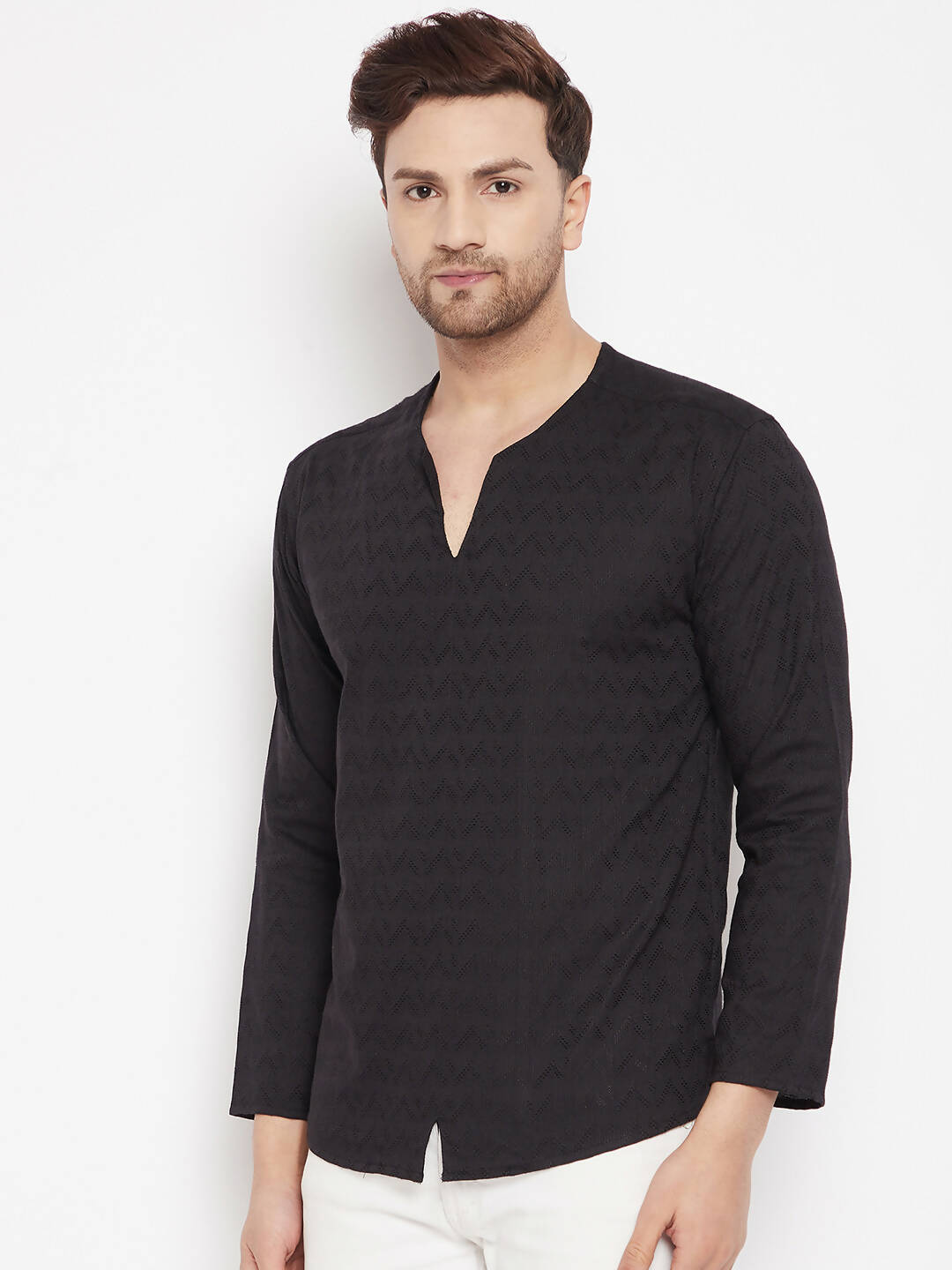 Even Apparels Black Viscose Men's Kurta With Slit Neckline - Distacart