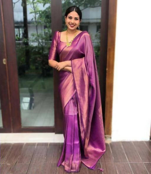 DEIANA'S Beautiful Golden Jari with New Design Soft Lichi Silk Saree - Majanta - Distacart