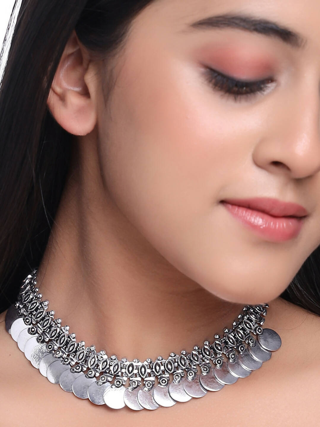 NVR Women Silver-Plated Oxidised Necklace - Distacart