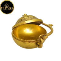 Thumbnail for Tamas Brass Small Dhoop Burner with Handle and Lid (Golden) - Distacart