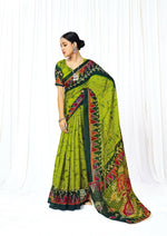 Thumbnail for Green Chanderi Cotton Floral Printed Saree With Unstitched Blouse Piece - Kathika - Distacart