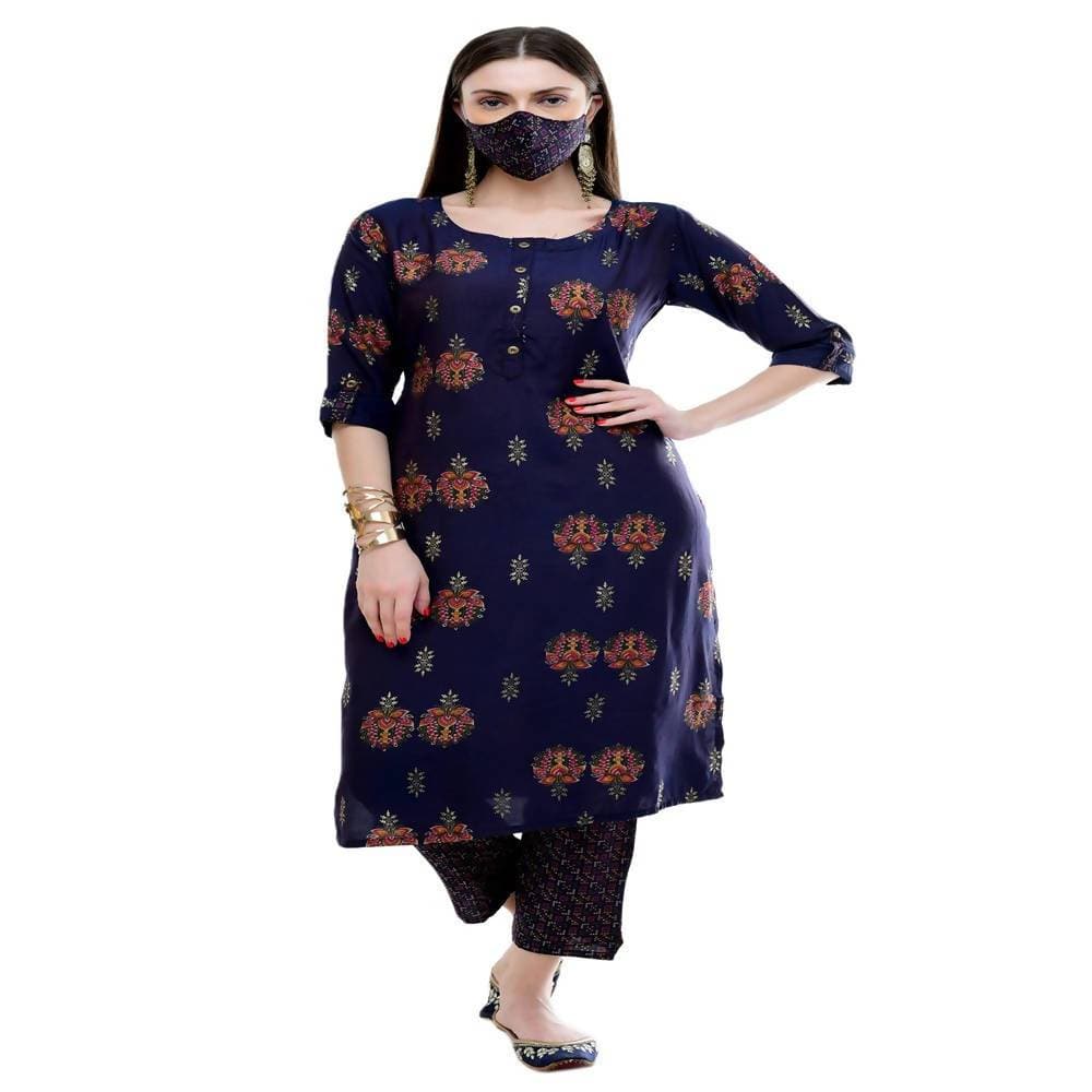 Lagi Women's Blue Printed Straight Kurta & Pant (MC38B)