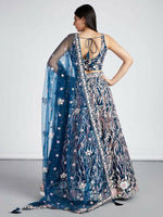 Thumbnail for House of Panchhi Navy Blue Net Sequins And Thread Embroidery Lehenga Choli & Dupatta - Distacart