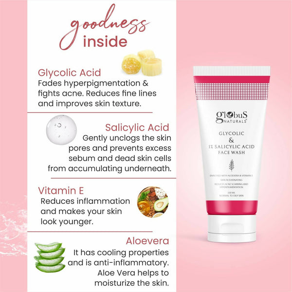 Globus Naturals Pimple Clear Glycolic & Salicylic Acid Face Wash - Distacart