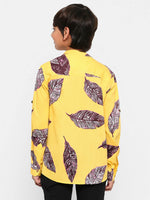 Thumbnail for Manet Ethnic Full Sleeves Big Leaf Printed Shirt - Yellow - Distacart