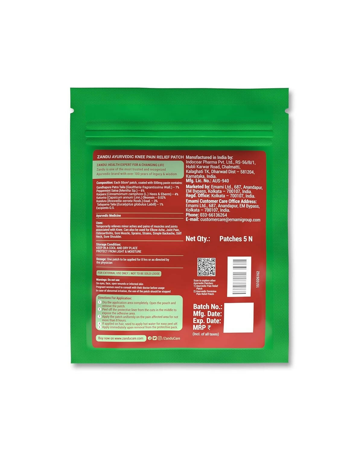 Zandu Ayurvedic Knee Pain Relief Patch - Distacart