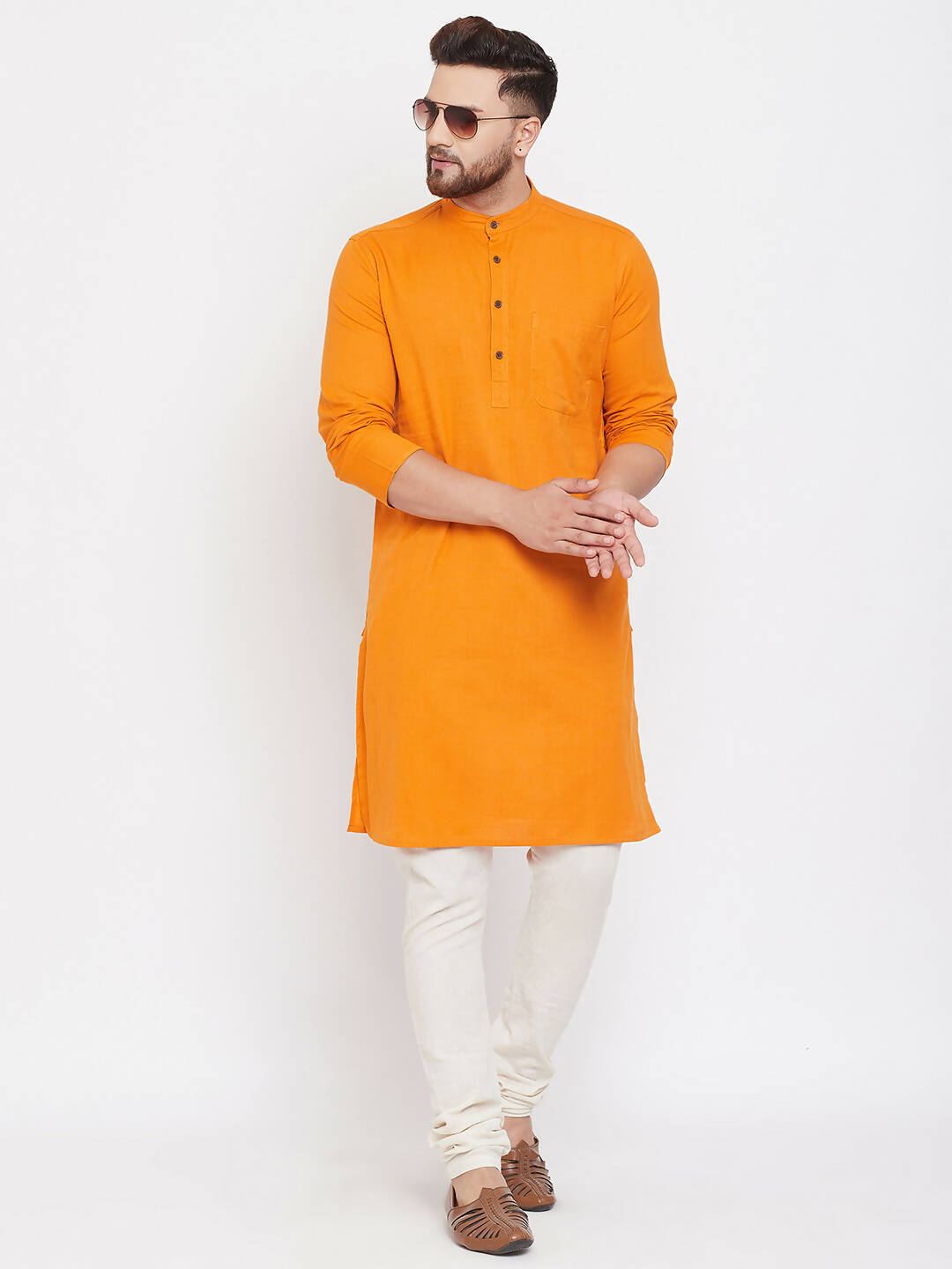 Even Apparels Pure Cotton Men's Kurta With Band Collar in Yellow Color - Distacart