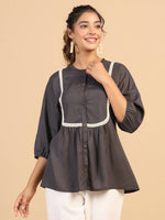 Thumbnail for Womens Grey Rayon Solid Top - Keeva - Distacart