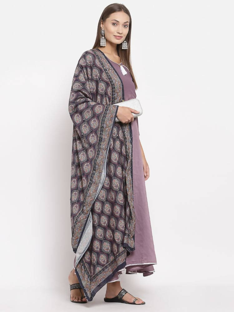 Myshka Women's Green Cotton Solid 3/4 Sleeve Round Neck Casual Kurta Dupatta Set