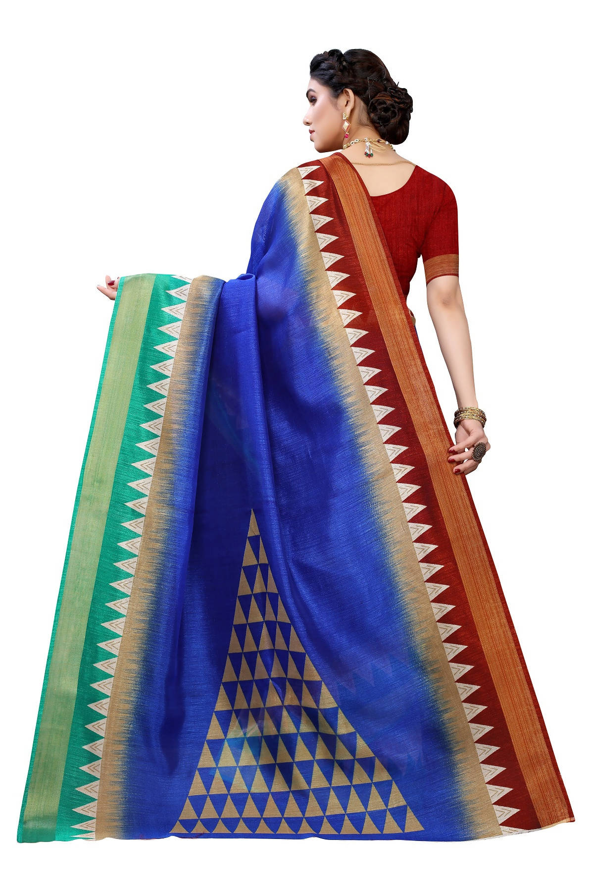 Vamika Blue & Brown Linen Jari Border Saree (GUNJAN BLUE) - Distacart