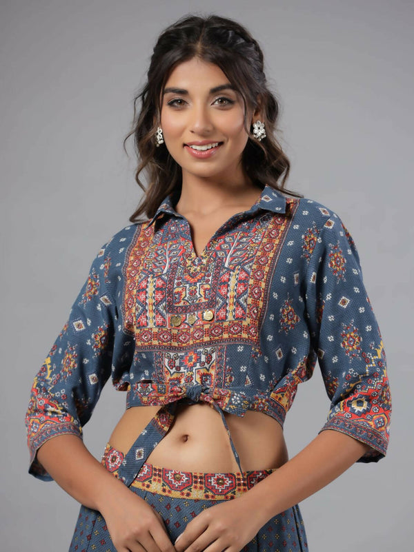 Juniper Women Navy Blue Rayon Printed Clothing Set - Distacart