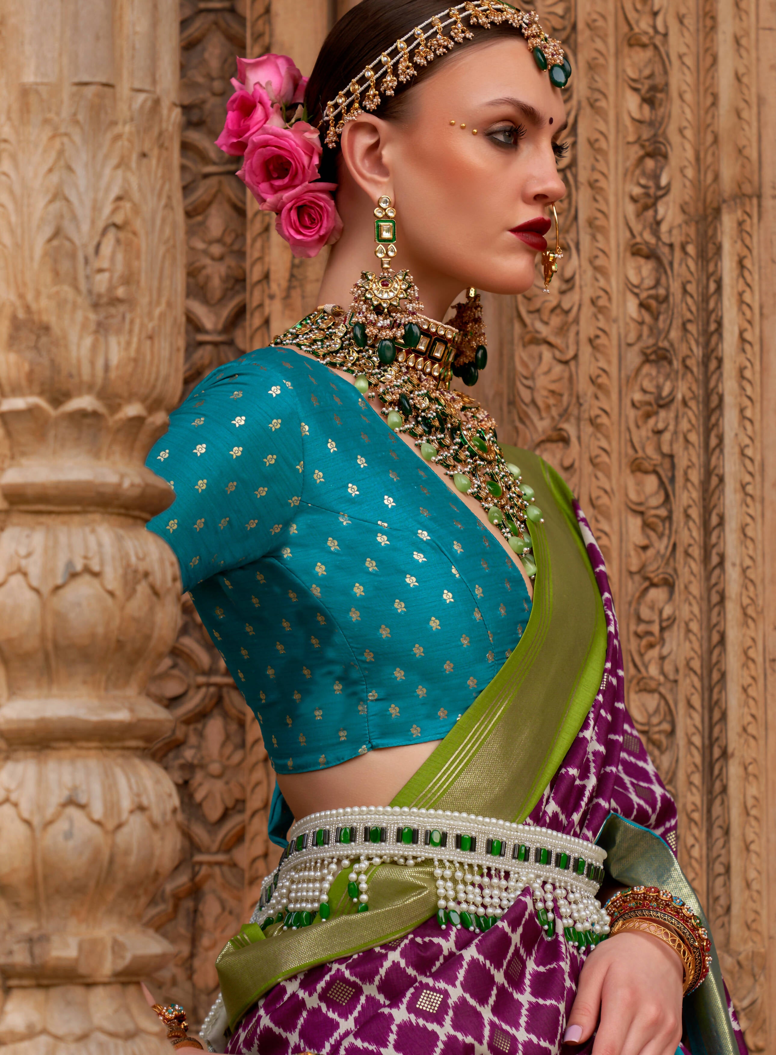 Purple Silk Geometric Printed Saree With Unstitched Blouse Piece - Aanchal - Distacart