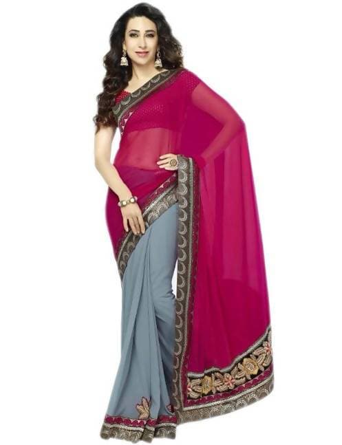 Vamika Karishma Kapoor Pink & Grey Designer Georgette Saree