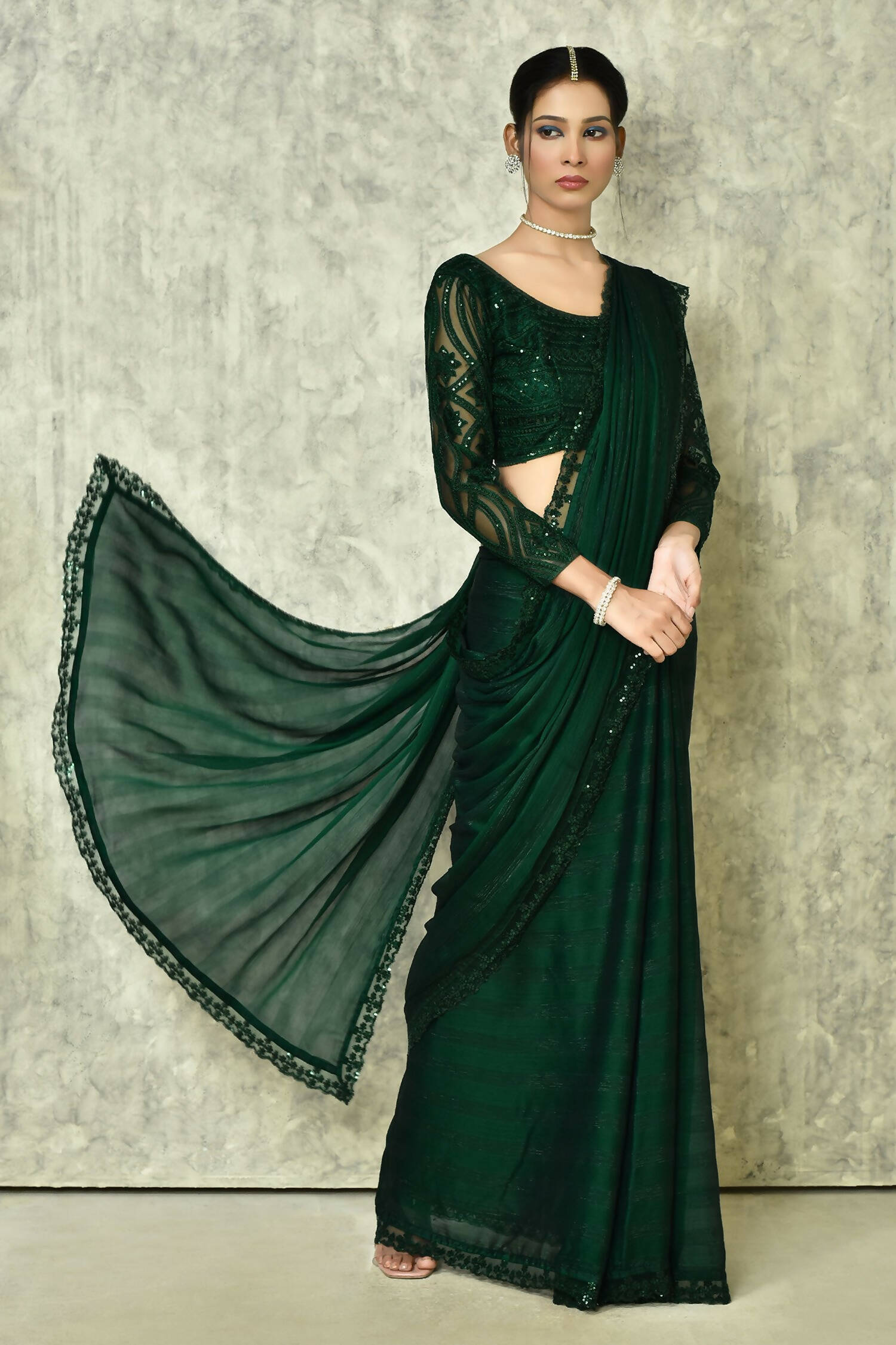 Dark Green Silk Solid Saree With Blouse Piece - Purvi - Distacart