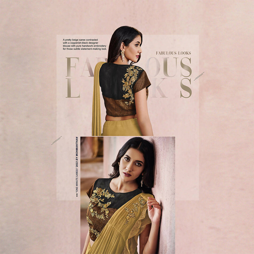 Beige Lycra Embroidery Designer Saree With Blouse - Mohmanthan Sitaarah - Distacart