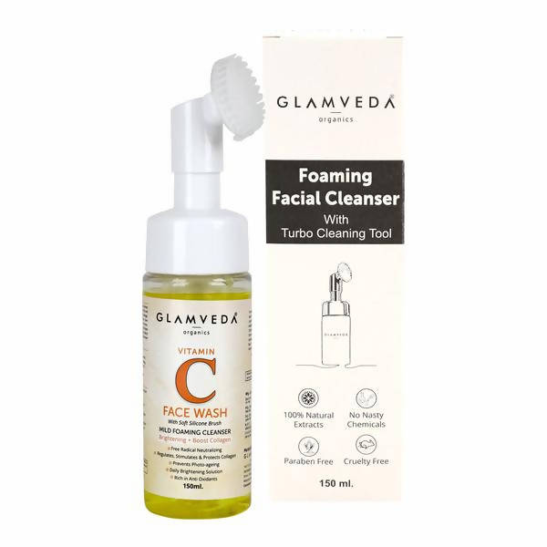 Glamveda Active Vitamin C Brightening &amp; Collagen Boost Foaming Face Wash With Soft Silicone Brush
