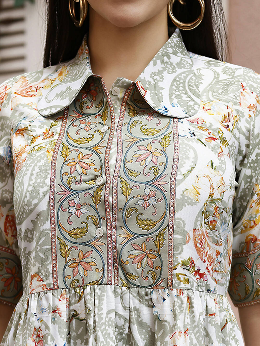 Off White Rayon Paisley Printed Top with Matching Bottom - Eesha - Distacart