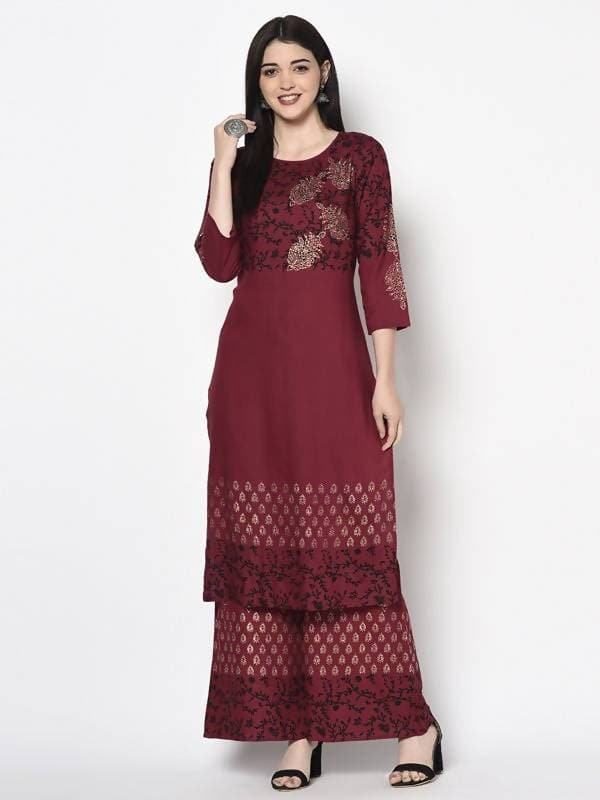 Aniyah Rayon Maroon Color Block Print Straight Kurta (AN-185K)