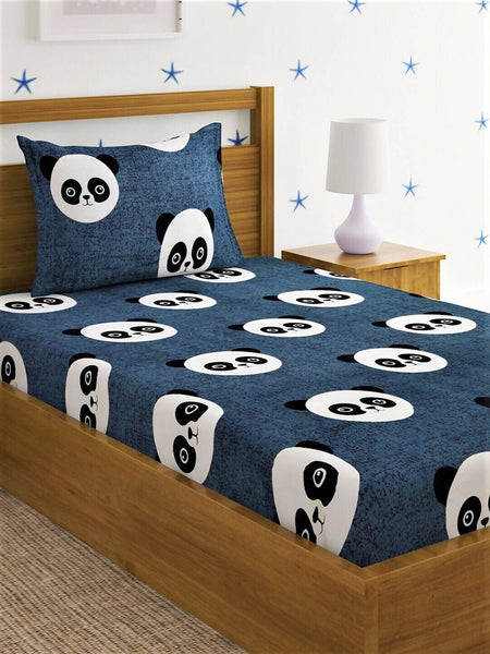 Home Sizzler Grey & White Graphic 144 TC Bedsheet with Pillow Covers - Distacart