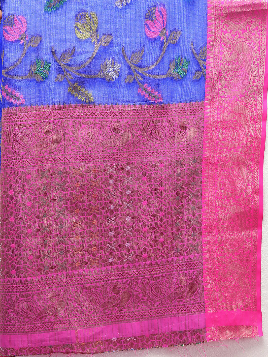 Lorenvalley Fashion Blue Cotton Woven Design Zari Meenakari Weaving Saree - Distacart