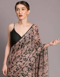 Thumbnail for Suta Beige Black Pure Mul Cotton Printed Saree - Distacart
